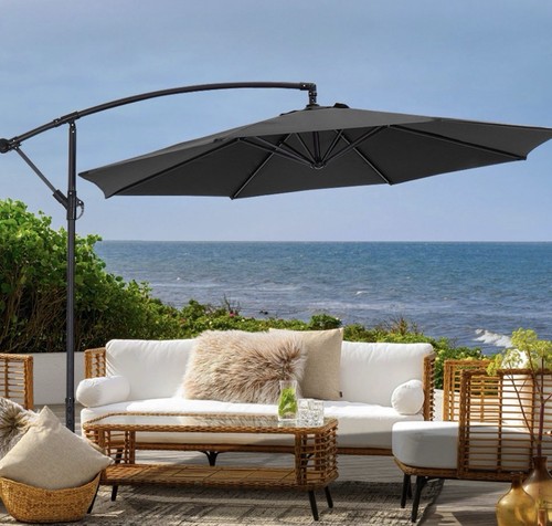 Living & Home Black Garden Cantilever Parasol 3m Umbrella Black Banana
