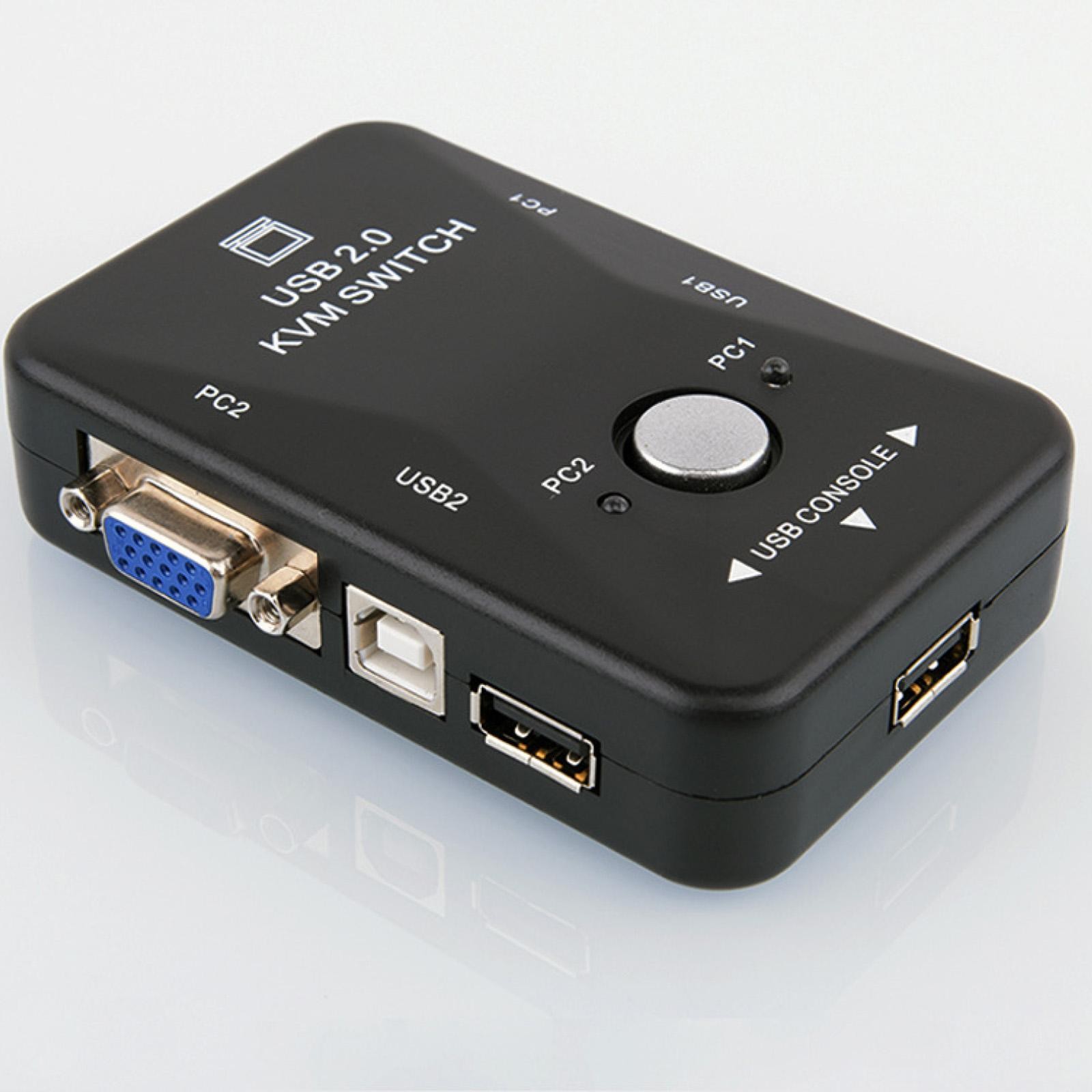 2-Port USB VGA KVM Switch Box For Mouse Keyboard Monitor Sharing 2 Computer PC