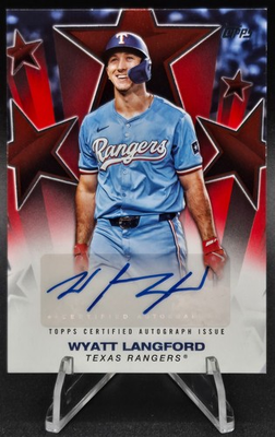 #ad 🔥2025 Topps Update Wyatt Langford Baseball Stars Red Auto 5 #BSAU WL Rangers🔥 $199.99