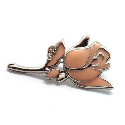 Peach Enamel Rose Brooch Pin Rhinestone Accents Flower Floral Elegant Soft