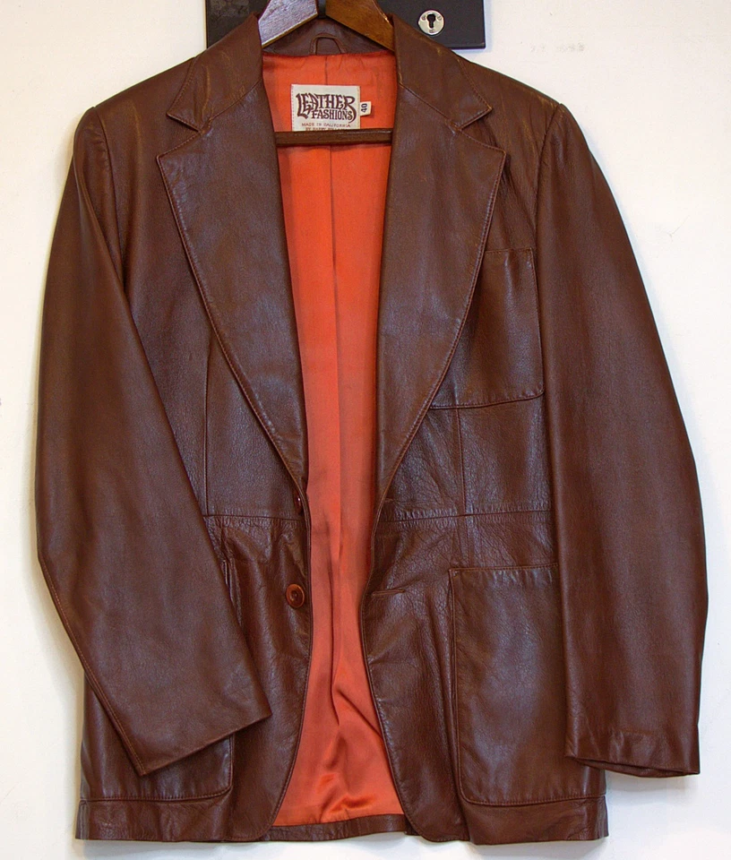 Blazer Años 70 Cuero Moda por Harry Pollack Marrón Chaqueta Bolsillos Muesca Solapa 40 Foto 2 de 4