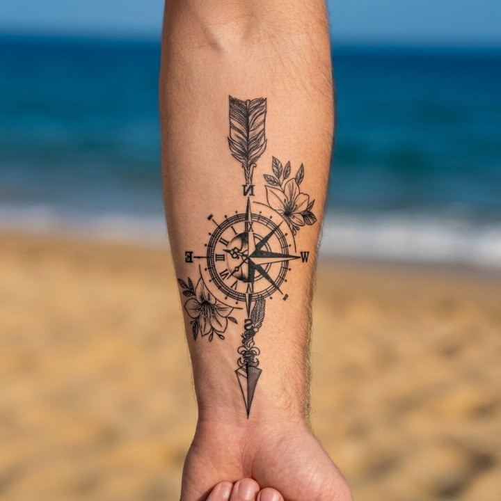 Pegatina de tatuaje falso temporal motivo de brújula de tatuaje único NUEVO
