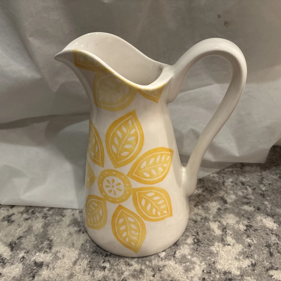 Jarra de cerámica grande Farval flores amarillas mostaza Portugal 11,5 pulgadas de alto Foto 3 de 4