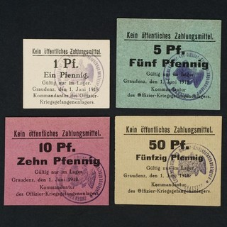 4x Graudenz (Grudziądz) KGL PoW: 1 5 10 50 Pfennig 1.6.1918