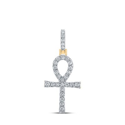 10K Yellow Gold Mens Round Diamond Ankh Cross Pendant 1/2 Cttw Religious