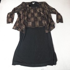 Alex Evenings Dress Jacket Set 18 W Black Gold 2 Piece Old Money Glam Disco