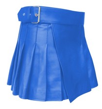 Blue Leather Kilts for Men Handmade Real Leather Utility Skirt Gothic Style Kilt