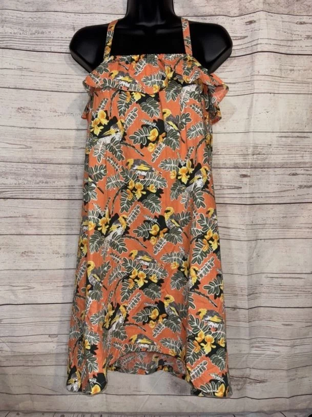 PATAGONIA New Dress Pataloha Girls L Organic Cotton Orange Yellow Bird Floral - Image 3 of 4