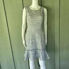 NWT BANANA REPUBLIC Gray Boucle Fringe Flounce Dress 4 