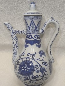 10“ China antique Old Qian Long Dynasty Blue and white  Tangled lotus Tea Pot