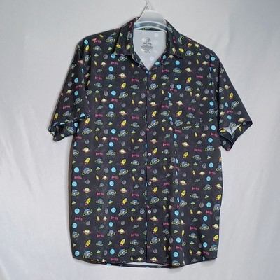 BUC-EE'S Shirt Mens XL Black OuterSpace UFO ButtonUp Short Sleeve Casual Brand