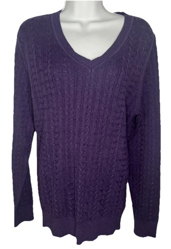 Suéter Sonoma para mujer tejido con cable cuello en V talla grande púrpura ligero NUEVO