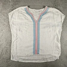 House of Harlow 1960 Top Womens L 100% Linen Flax V Neck Embroidered Beachy Boho