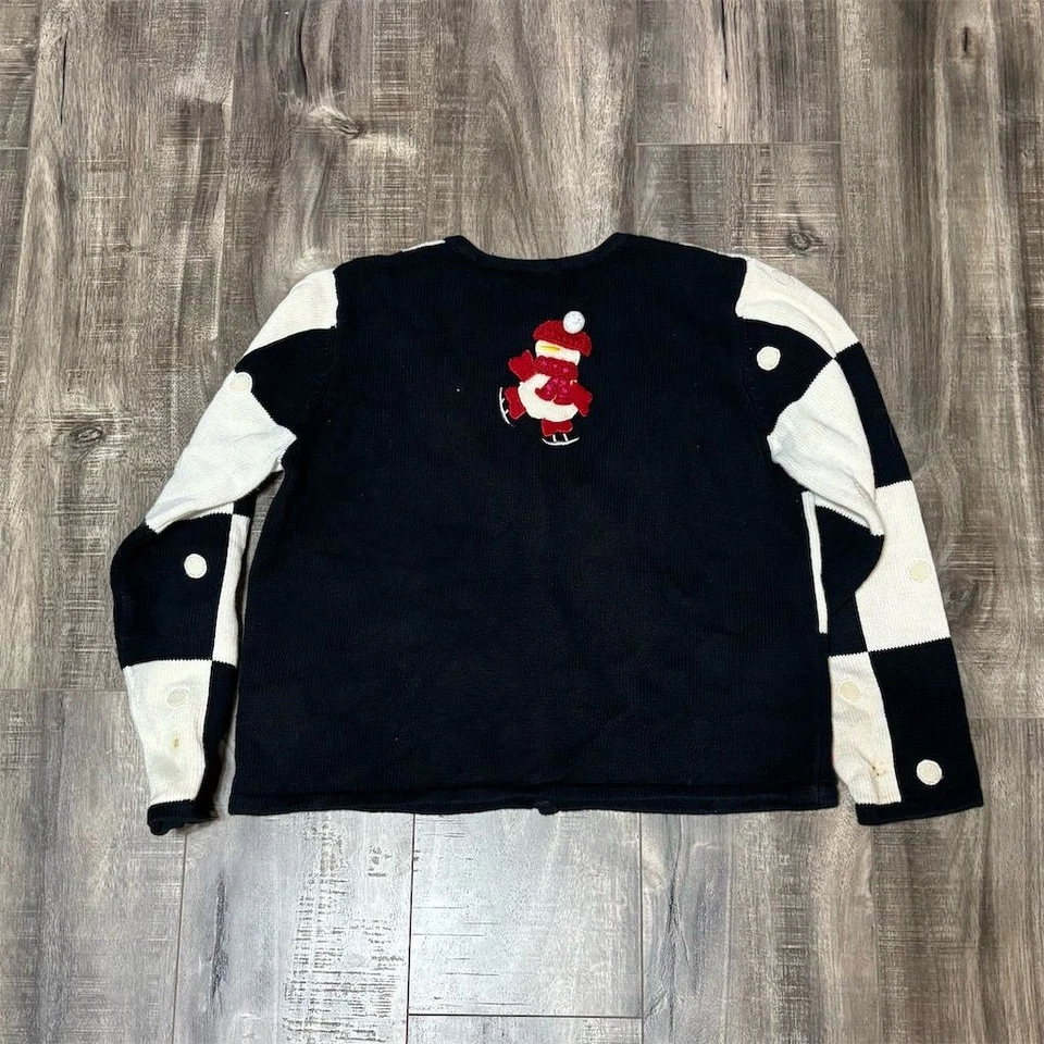 Marisa Christina女式M黑色3D雪人丑陋圣诞开衫毛衣 — 第 2/3 张图片