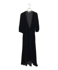 GANNI Velvet Wrap Dress Black Midi Women's Elegant Silk Blend Authentic
