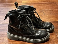 Dr Martens 1460J Black Patent Leather Girls Boys 2 Zip Lace Casual Combat Boots