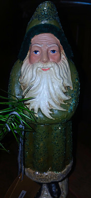 Ragon House Santa Figurine Resin Painted Glitter Green & White Christmas Decor