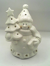 7" Snowman with Package and Christmas Tree Votive Candle Holder