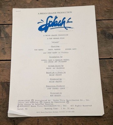 Buena Vista Splash Movie Production Notes 1984 Packet Tom Hanks Daryl Hannah