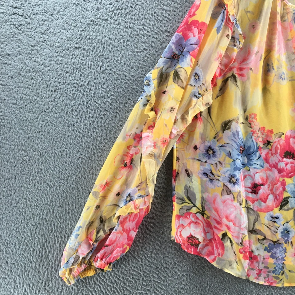 Blusa Top Mujer Casa Blanca Mercado Negro XL Amarilla Floral Manga Larga Informal Foto 4 de 4