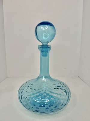 Vintage MCM Empoli Ice Blue Diamond Optic Genie Bottle Decanter W/stopper