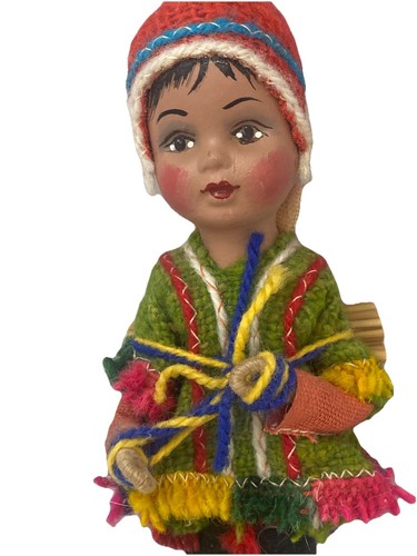 Vintage peruanische Volkskunst Puppe Handarbeit 8" Puppe, ethnisches Kostüm Souvenir Puppe - Bild 3 von 4