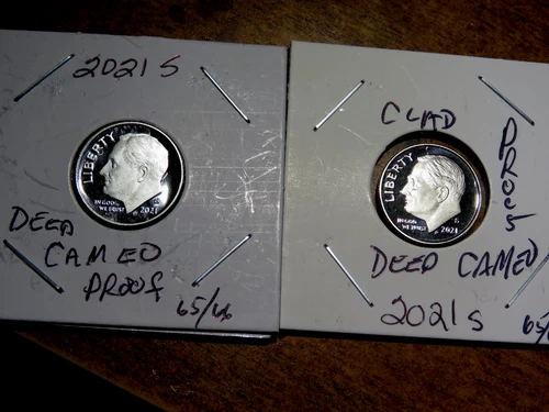 TWO (2) DEEP CAMEO PROOF 2021-S ROOSEVELT 90% SILVER DIME & 2021-S CLAD DIME O1