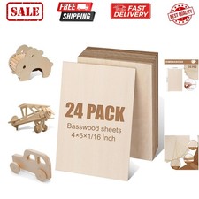 24Pack Basswood Sheets 4x6x1/16 Inch, Basswood for Laser Cutting  Engraving,...