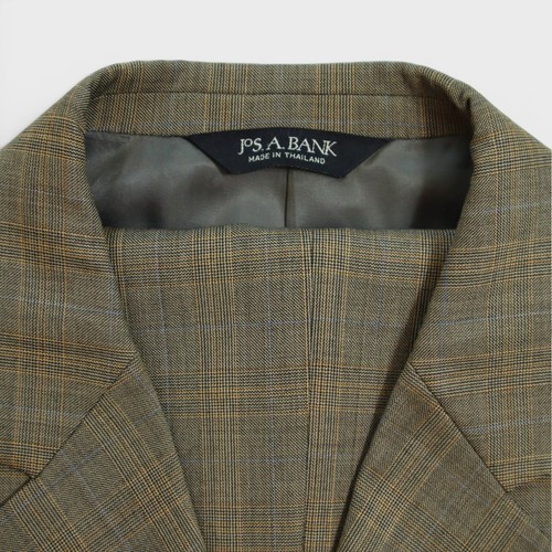 Jos A Bank Signature Collection 2 Piece Suit 41R Gray Brown Plaid Wool 3 Button
