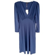 NWT Quince Tencel Jersey V-Neck Long Sleeve Midi Dress Navy Size M Dressy Office