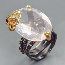 Vintage ring 32 ct Natural Rose Quartz Ring 925 Sterling Silver Size 8 /R442392