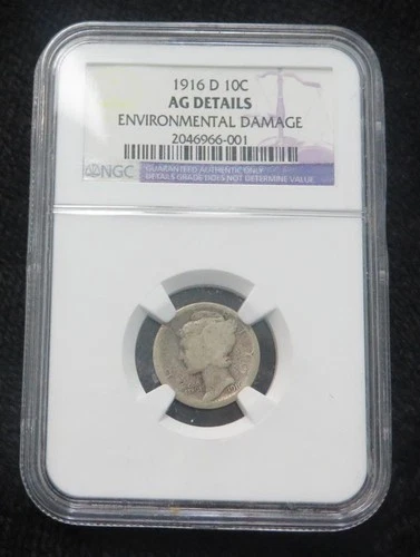 1916-D Mercury Dime * NGC Graded AG Details * Environmental Damage *