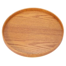 Round Wood Serving Tray, 10.63" Non-Slip Wooden Decorative Tray Brown