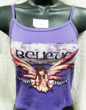 Believe Fairy in Split Formation Hand Dyed Purple Spaghetti Strap Shirt UNWORN