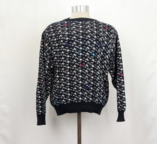 Vintage 90s Sweater Blue Pattern Wool Blend Grandpa Men's Size M