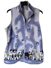 Vintage Purple Blair Kittens & Puppies Fleece Vest Jacket Women's Size L 