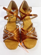 GFranco Sunset Dancing Shoes Brown Size 4 Rhinestones Block Heel