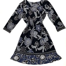 Nine West Floral Ruffle Bottom Boat Neck Dark Cottagecore Shift Dress Size 6