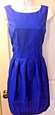 ELIZA J Cobalt Blue Dress Pleated Electric Shift Sheath Pockets Cocktail Sz 4