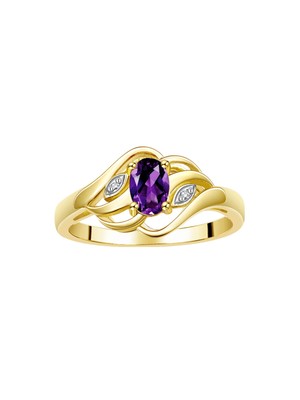 RYLOS Ring with Birthstone & Diamonds in Yellow Gold Plated Silver, Sizes 5-10
