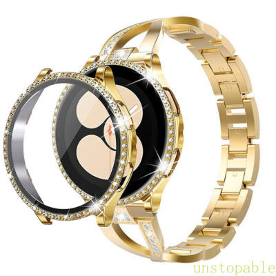 For Samsung Galaxy Watch 7 6 5 4 40 44 Bling Metal Strap Band Diamond Case Cover