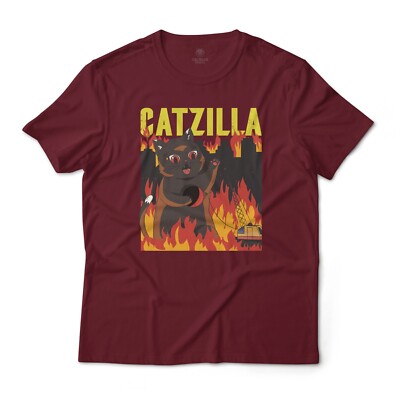 Giant Cute Cat Monster CATZILLA Art Graphic T-Shirt Lightweight Cotton Tee
