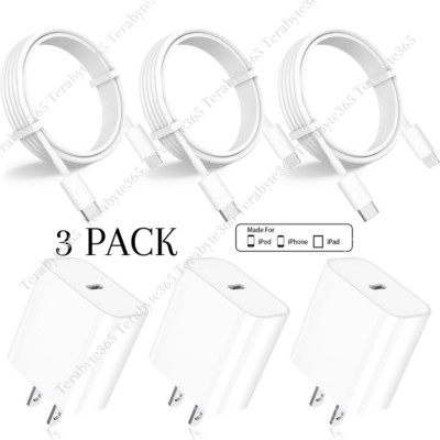 New USB C 20W PD Fast Charger 3Pack For iPhone 14 13 12 11 Type C Adapter Cable