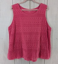 Croft Barrow Plus Size 2X Womens Pink Lace Embroidered Sleeveless Tank Top