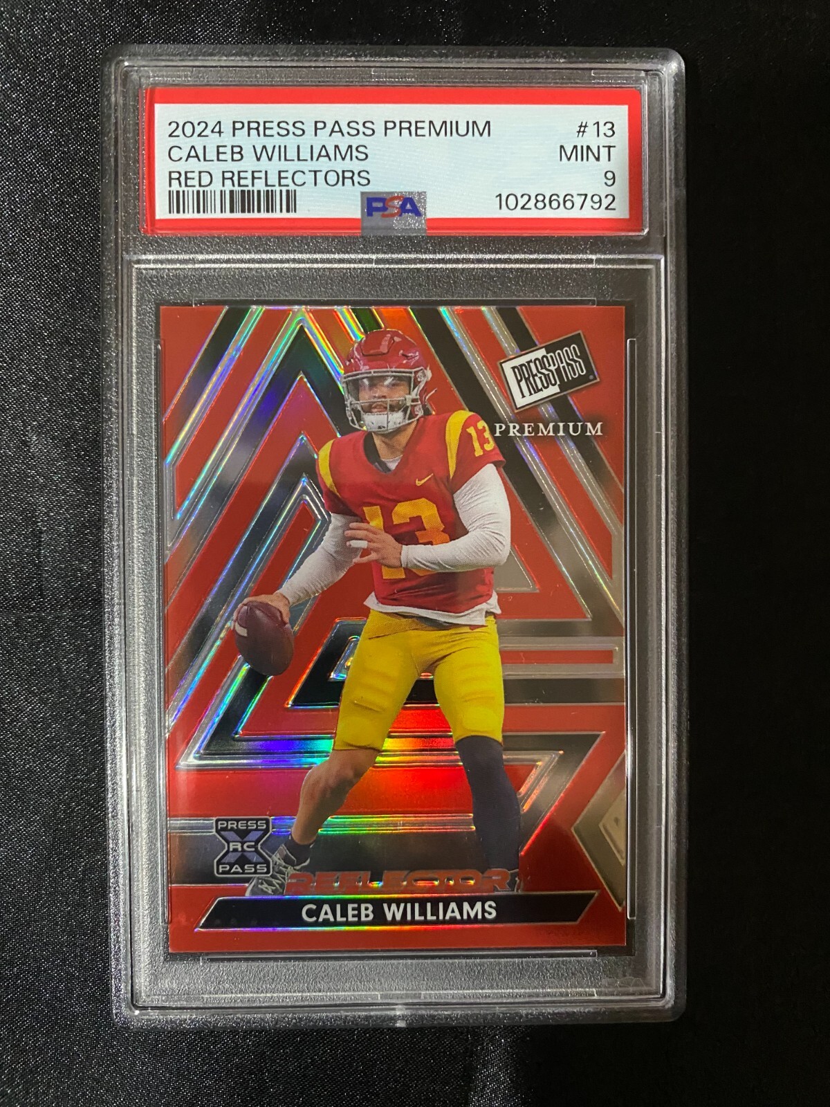 Caleb Williams Leaf Press Pass Premium #13 Red Reflectors