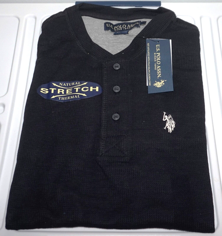 US POLO ASSN Henley Fleece Pullover XL Stretch Black NWT eBay