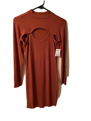 cut out sleeve mini dress in rust Oh Polly Softer Side Long Sleeve Cut Out Mini Dress in Rust Size 8