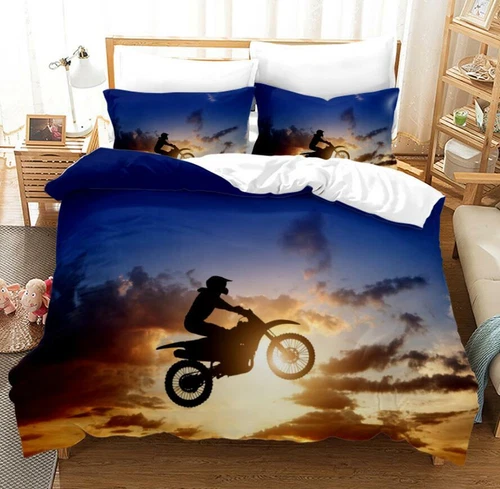 Teen Boy Kids Bedding Motocross Motorbike Quilt Cover Motorcyclist Doona Covers - Picture 5 of 6