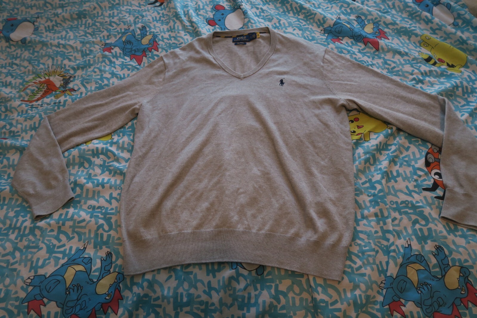 Maglione Polo Ralph Lauren da uomo piccolo grigio pima cotone collo a V pony