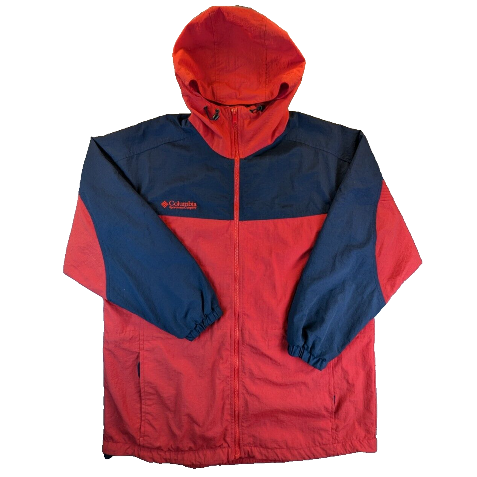 Columbia Women's Red Hooded Windbreaker Nylon Jacket Medium Color Block Outdoor  